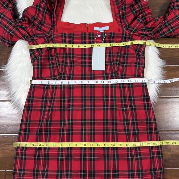 Antonio Melani Women's Size 12 Red Tartan Plaid Elena Square Neck Midi‎ Dress - Picture 5 of 11